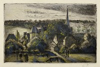 Church and Farm at &Eacute;ragny (1895) by Camille Pissarro. Original from The Art Institute of Chicago. Digitally enhanced by rawpixel.