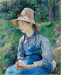 Peasant Girl with a Straw Hat (1881) by Camille Pissarro. Original from The National Gallery of Art. Digitally enhanced by rawpixel.