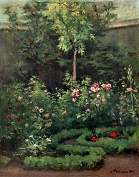 A Rose Garden (1862) by Camille Pissarro. Original from Yale University Art Gallery. Digitally enhanced by rawpixel.