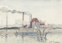 Factory on the Oise at Pontoise (1873) by Camille Pissarro. Original from The National Gallery of Art. Digitally enhanced by rawpixel.