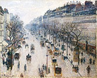 The Boulevard Montmartre on a Winter Morning (1897) by <a href="https://www.rawpixel.com/search/Camille%20Pissarro?sort=curated&amp;page=1">Camille Pissarro</a>. Original from The MET museum. Digitally enhanced by rawpixel.