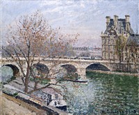 The Pont Royal and the Pavillon de Flore (1903) by Camille Pissarro. Original from The Public Institution Paris Mus&eacute;es. Digitally enhanced by rawpixel.