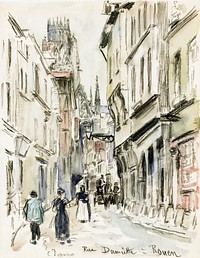 Rue Damiette, Rouen (ca. 1884) by Camille Pissarro. Original from The Cleveland Museum of Art. Digitally enhanced by rawpixel.