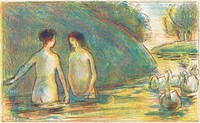 Bathers Tending Geese (ca. 1895) by Camille Pissarro. Original from The National Gallery of Art. Digitally enhanced by rawpixel.
