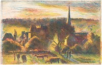 A Church and Farm at éragny (1890) by Camille Pissarro. Original from The National Gallery of Art. Digitally enhanced by rawpixel.