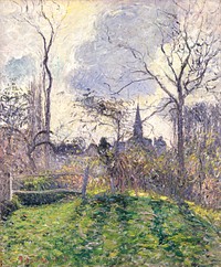 The Bell Tower of Bazincourt (1885) painting in high resolution by Camille Pissarro. Original from the Saint Louis Art Museum. Digitally enhanced by rawpixel.