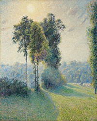 Landscape at Saint-Charles, near Gisors, Sunset (1891) painting in high resolution by Camille Pissarro. Original from the Sterling and Francine Clark Art Institute. Digitally enhanced by rawpixel.