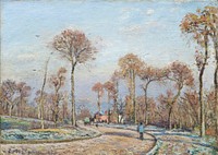 The Road to Versailles, Louveciennes: Morning Frost (1871) painting in high resolution by Camille Pissarro. Original from the Dallas Museum of Art. Digitally enhanced by rawpixel.