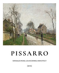 Camille Pissarro art print, famous painting of Versailles road, Louveciennes, Rain Effect, Sunset wall poster