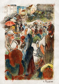 The Gisors Market, Rue Cappeville (ca. 1894) print in high resolution by Camille Pissarro. Original from the Sterling and Francine Clark Art Institute. Digitally enhanced by rawpixel.