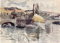 Corneille Bridge in Rouen (1830–1903) painting in high resolution by Camille Pissarro. Original from the Kunstmuseum Basel Museum. Digitally enhanced by rawpixel.