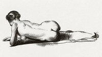 Nude study, woman lying prone (1923–1924) print in high resolution by George Wesley Bellows. Original from the Boston Public Library. Digitally enhanced by rawpixel.