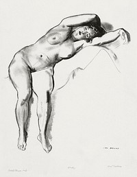 Nude study, woman stretched on bed (1923–1924) print in high resolution by George Wesley Bellows. Original from the Boston Public Library. Digitally enhanced by rawpixel.