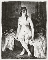 Evening, nude on bed (1921) print in high resolution by George Wesley Bellows. Original from the Boston Public Library. Digitally enhanced by rawpixel.