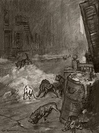 Hungry dogs (1907-1910) drawing in high resolution by George Wesley Bellows. Original from the Boston Public Library. Digitally enhanced by rawpixel.