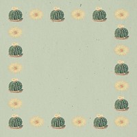 Vintage green cactus and flower border frame on texture paper design element