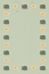 Vintage green cactus and flower border frame on texture paper design element