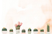 Vintage green cactus with flower on stained paper background design element