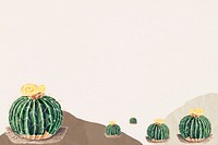 Vintage green cactus with flower on paper texture background design element