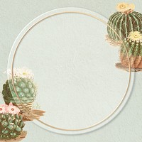 Round gold frame on vintage cactus background design element