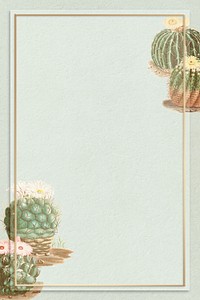 Rectangle gold frame on vintage cactus background design element