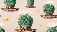 Vintage green cactus with flower illustration pattern background