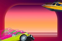 Retro frame psd with cars, remixed from artworks by John Margolies