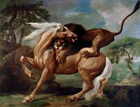 A Lion Attacking a Horse (1762) painting in high resolution by George Stubbs. Original from The Yale University Art Gallery. Digitally enhanced by rawpixel.