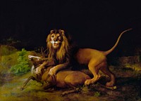 A Lion Attacking a Stag (1765–1766) painting in high resolution by George Stubbs. Original from The Yale University Art Gallery. Digitally enhanced by rawpixel.