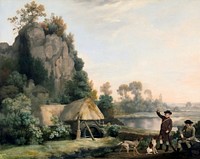 Two Gentlemen Going a Shooting, with a View of Creswell Crags, Taken on the Spot (1767) painting in high resolution by George Stubbs. Original from The Yale University Art Gallery. Digitally enhanced by rawpixel.