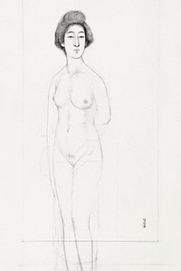 Study of a frontally posed nude during early 20th century drawing in high resolution by Goyō Hashiguchi. Original from the Minneapolis Institute of Art. Digitally enhanced by rawpixel.