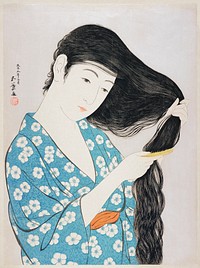 Woman Combing Her Hair (1920) print in high resolution by Goyō Hashiguchi. Original from the Minneapolis Institute of Art. Digitally enhanced by rawpixel.