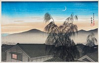 Evening Moon over Kōbe (1920) print in high resolution by Goyō Hashiguchi. Original from the Minneapolis Institute of Art. Digitally enhanced by rawpixel.