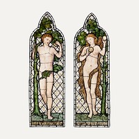 Adam and Eve vector illustration, remixed from artworks by Sir Edward Coley Burne&ndash;Jones