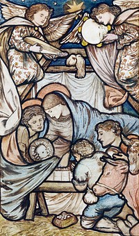 The Nativity (1863) painting in high resolution by Sir Edward Burne–Jones. Original from The Birmingham Museum. Digitally enhanced by rawpixel.