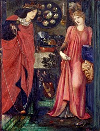 Fair Rosamund and Queen Eleanor (1861) painting in high resolution by Sir Edward Burne–Jones. Original from Yale Center for British Art. Digitally enhanced by rawpixel.