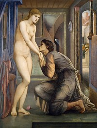 Pygmalion and the Image - The Soul Attains (1878) painting in high resolution by Sir Edward Burne–Jones. Original from Birmingham Museum and Art Gallery. Digitally enhanced by rawpixel.