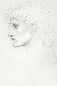 Head of Girl Facing Left (c. 1873&ndash;77) drawing in high resolution by Sir Edward Burne&ndash;Jones. Original from The Art Institute of Chicago. Digitally enhanced by rawpixel.