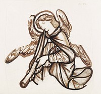 Angel Playing a Horn (1862-1863) drawing in high resolution by Sir Edward Burne–Jones. Original from The Birmingham Museum. Digitally enhanced by rawpixel.