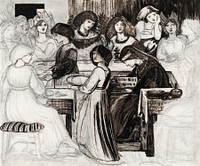 Study for The Wedding Feast of Sir Degrevaunt drawing in high resolution by Sir Edward Burne&ndash;Jones. Original from Yale Center for British Art. Digitally enhanced by rawpixel.
