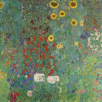 Gustav Klimt's Farm Garden with Sunflowers (1907) famous painting. Original from Wikimedia Commons. Digitally enhanced by rawpixel.