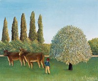 Henri Rousseau's Meadowland (The Pasture) (1910) famous painting Original from Wikimedia Commons. Digitally enhanced by rawpixel.