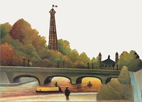 Paris border vector famous painting, Eiffel-tower in the sunset, remixed from artworks by Henri Rousseau