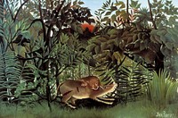 Henri Rousseau's The Hungry Lion Throws Itself on the Antelope (1905) famous painting. Original from Wikimedia Commons. Digitally enhanced by rawpixel.