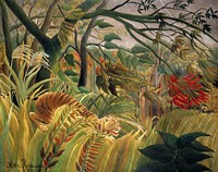 Henri Rousseau's Tiger in a Tropical Storm (1891) famous painting. Original from Wikimedia Commons. Digitally enhanced by rawpixel.