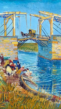 Van Gogh iPhone wallpaper, HD background, The Langlois Bridge at Arles with Women Washing