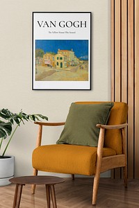 Living room wall art,  Van Gogh’s vintage Yellow House painting and interior decor