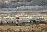 Vincent van Gogh's Beach at Scheveningen in Stormy Weather (1882) famous painting. Original from Wikimedia Commons. Digitally enhanced by rawpixel.