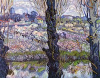 Vincent van Gogh's View of Arles, Flowering Orchards (1889) famous landscape painting. Original from Wikimedia Commons. Digitally enhanced by rawpixel.