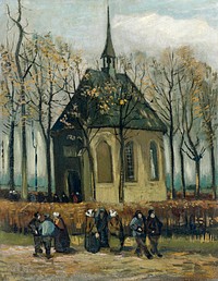 Vincent van Gogh's Congregation Leaving the Reformed Church in Nuenen (1884) famous painting. Original from Wikimedia Commons. Digitally enhanced by rawpixel.